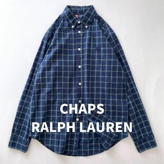 ラルフローレン(Ralph Lauren)のチャプスラルフローレン　チェック柄長袖ボタンダウンシャツ　ロゴ刺繍　ネイビー　L(シャツ)