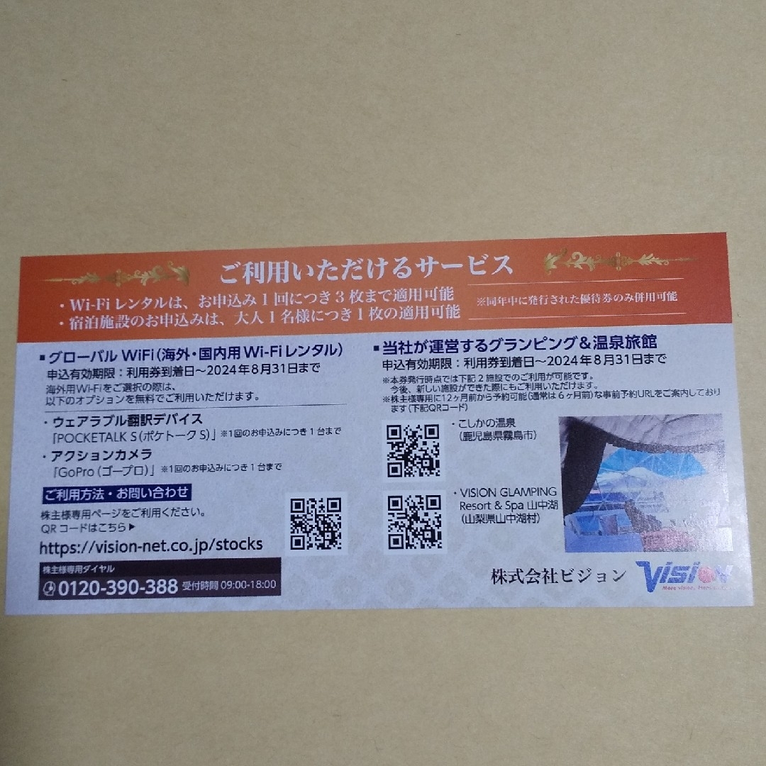 【匿名】ビジョン 株主優待券 18,000円分（3,000円券 X 6枚） チケットの優待券/割引券(その他)の商品写真