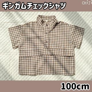 匿名配送 子供服 韓国 100 トップス 秋服 チェック 半袖 シャツ ブラウス(Tシャツ/カットソー)