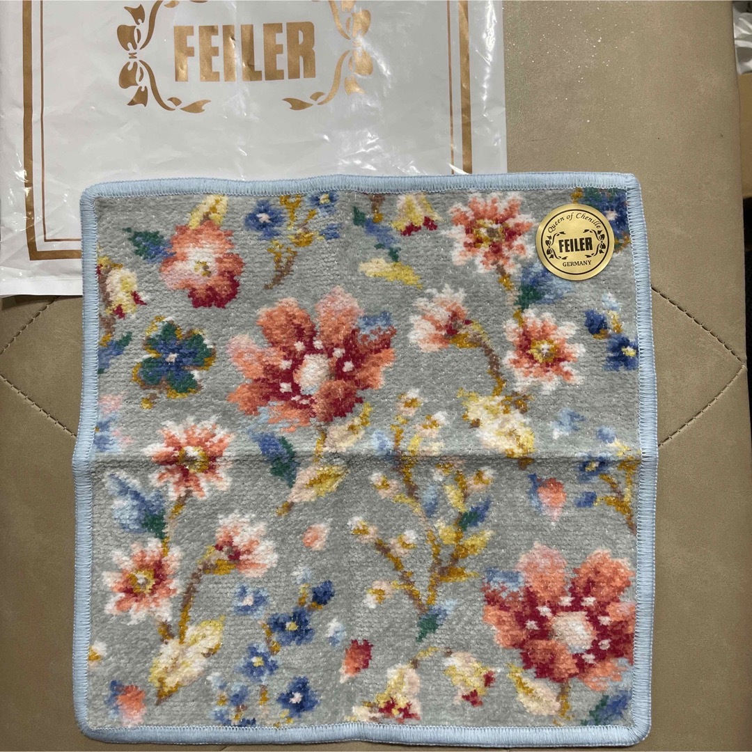 フェイラー　ラメ入り　ブルー　花柄　ハンカチ　新品未使用 | フリマアプリ ラクマ