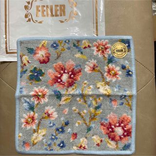 フェイラー(FEILER)のフェイラー　ラメ入り　ブルー　花柄　ハンカチ　新品未使用(ハンカチ)