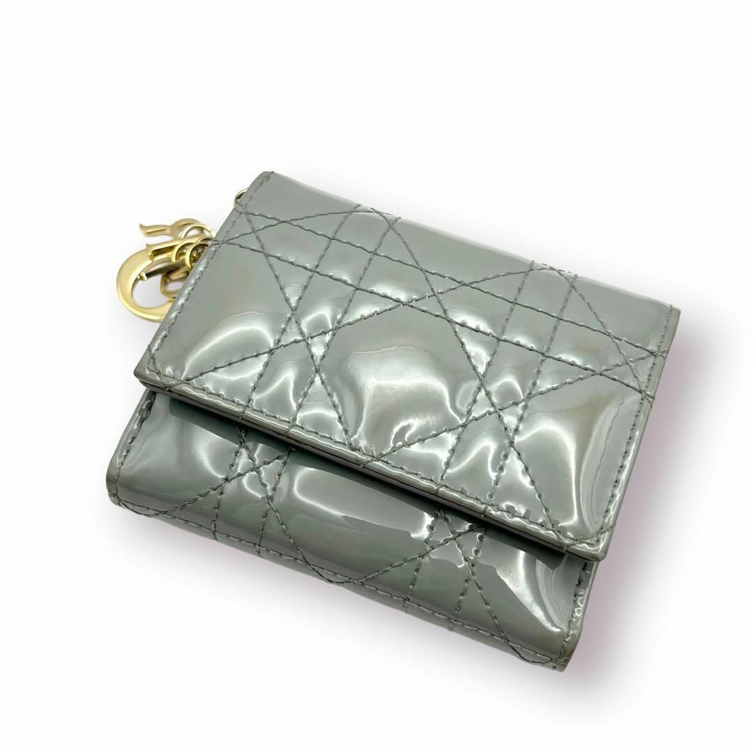 【美品】Dior ロータスウォレット カナージュ パテント 三つ折り財布
