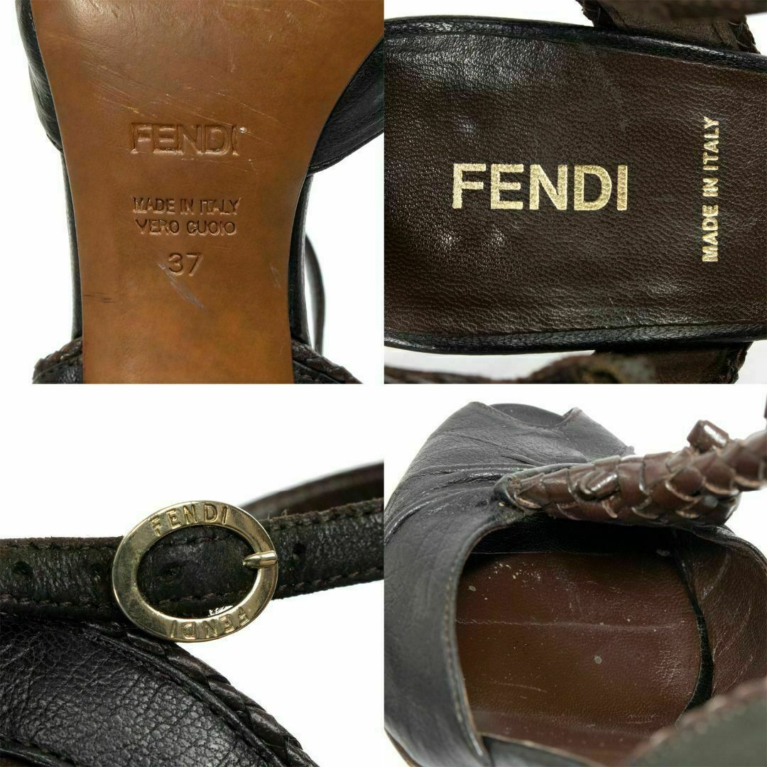 美品 FENDI レザー アンクルストラップ チャンキーヒール パンプス