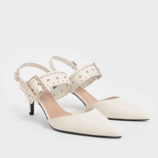 チャールズアンドキース(Charles and Keith)の CHARLES & KEITH スタッズ スリングバックヒール ホワイト(ミュール)