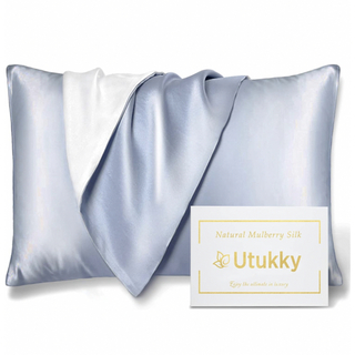 Utukky シルク　枕カバー　グレイッシュブルー(枕)