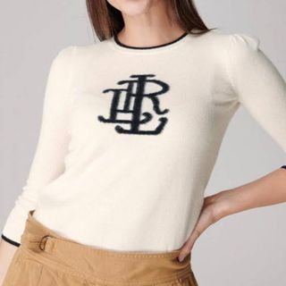 ポロラルフローレン(POLO RALPH LAUREN)のPOLO RALPH LAUREN カシミア　ロゴパフスリーブセーター　美品(ニット/セーター)