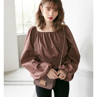 グレイル(GRL)の新品GRL ボリュームスリーブチェックショートブラウス(シャツ/ブラウス(長袖/七分))