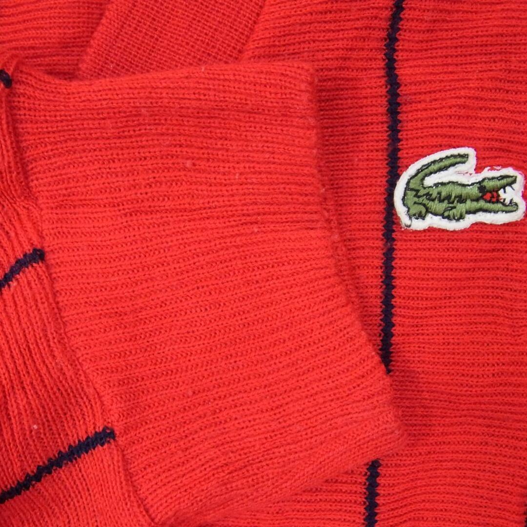 LACOSTE(ラコステ)のLACOSTE ラコステ カーディガン フランス製 70's 70年代 ストライプ ニット カーディガン ロゴ刺繍 レッド系 XL【中古】 メンズのトップス(カーディガン)の商品写真