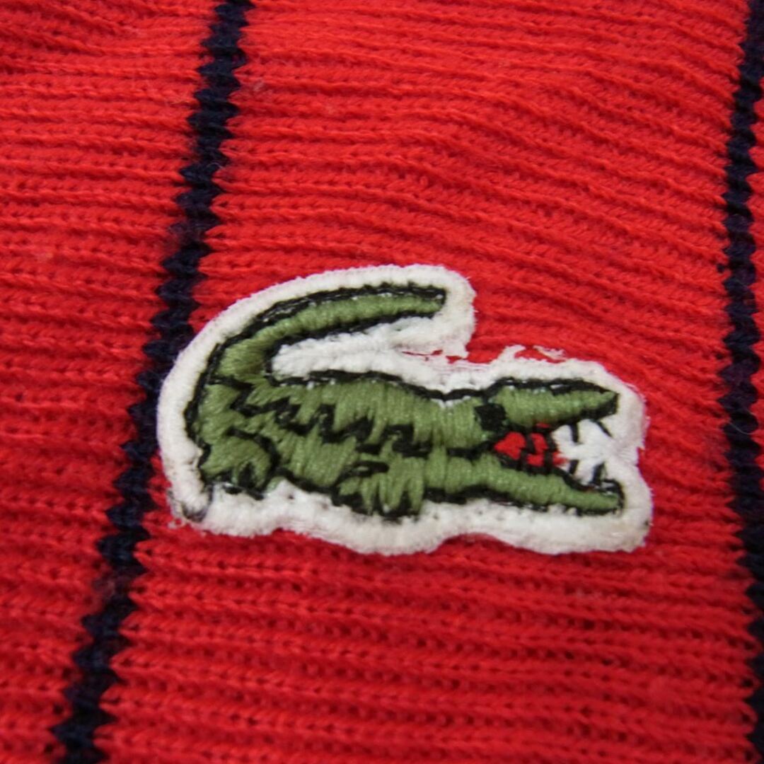 LACOSTE(ラコステ)のLACOSTE ラコステ カーディガン フランス製 70's 70年代 ストライプ ニット カーディガン ロゴ刺繍 レッド系 XL【中古】 メンズのトップス(カーディガン)の商品写真