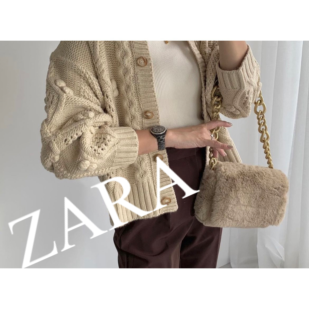 ZARA(ザラ)のZARA ザラ　ショルダーバッグ　バッグ　ファー　チェーン　人気　完売　ベージュ レディースのバッグ(ショルダーバッグ)の商品写真