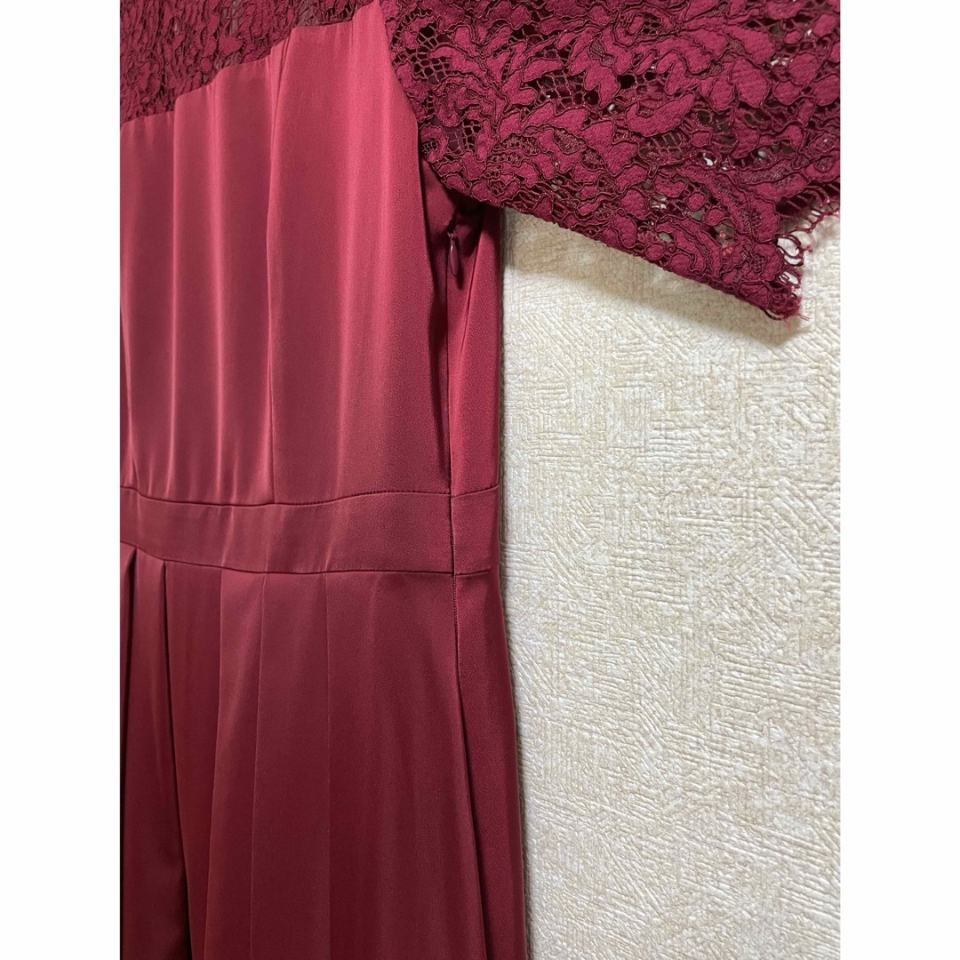 INFINE - 結婚式 ドレス 膝丈 編み上げ 赤 サテン ワンピース 2way