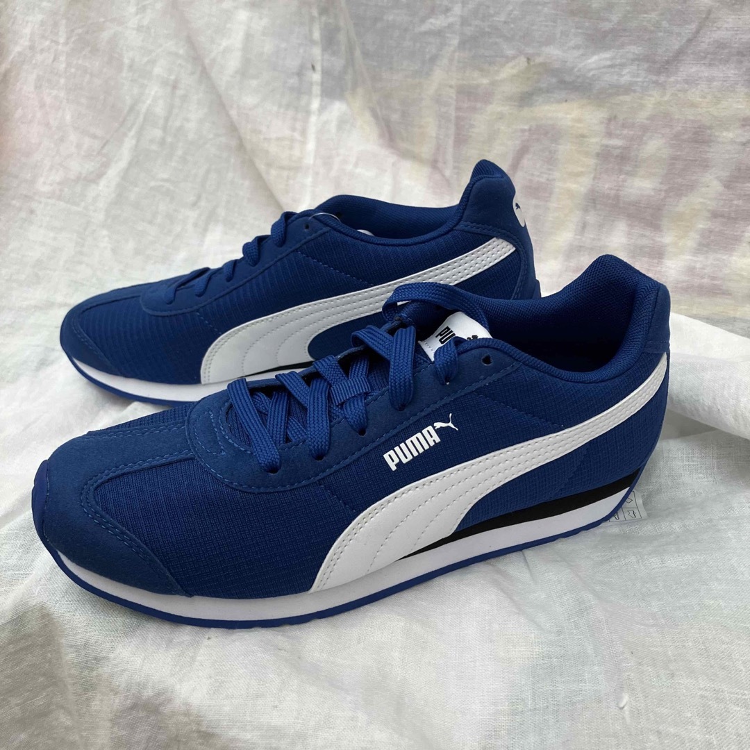 PUMAスニーカーFAST CATファストキャット27cmプーマ白ブルー青レザー