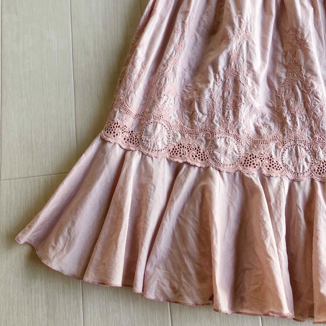 PINK HOUSE - ピンクハウス 綿ローン くすみピンク お花 刺繍 スカート