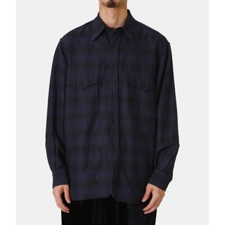 コモリ(COMOLI)の【美品】COMOLI コモリ  ウールシルクワークシャツ　ネイビー　サイズ1(シャツ)