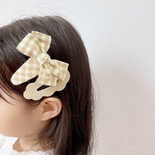 雲型 イエローチェック 大ぶりリボン ヘアアクセサリー  子ども 女の子 韓国(その他)