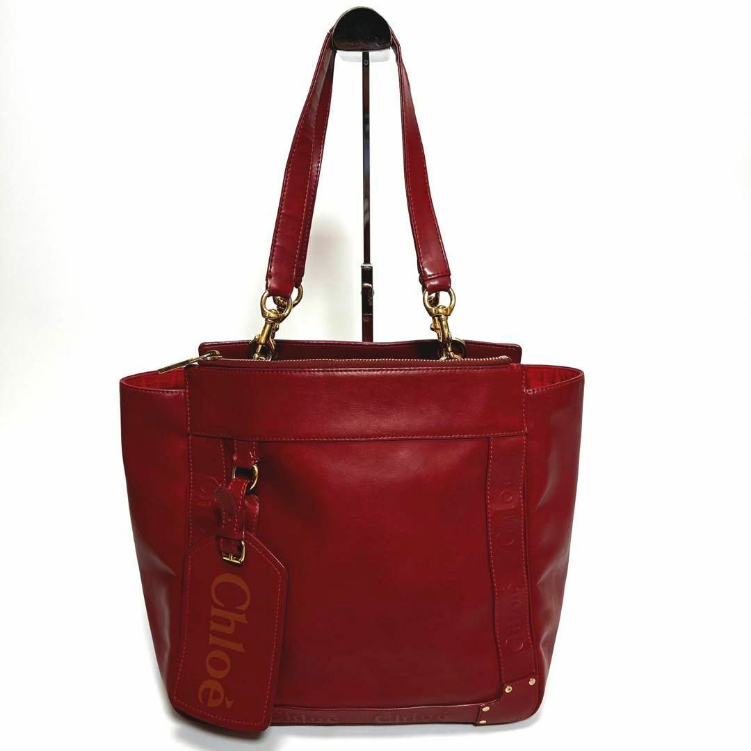 Chloe(クロエ)のchloe レザー トートバッグ レッド 赤 ロゴ レディースのバッグ(トートバッグ)の商品写真