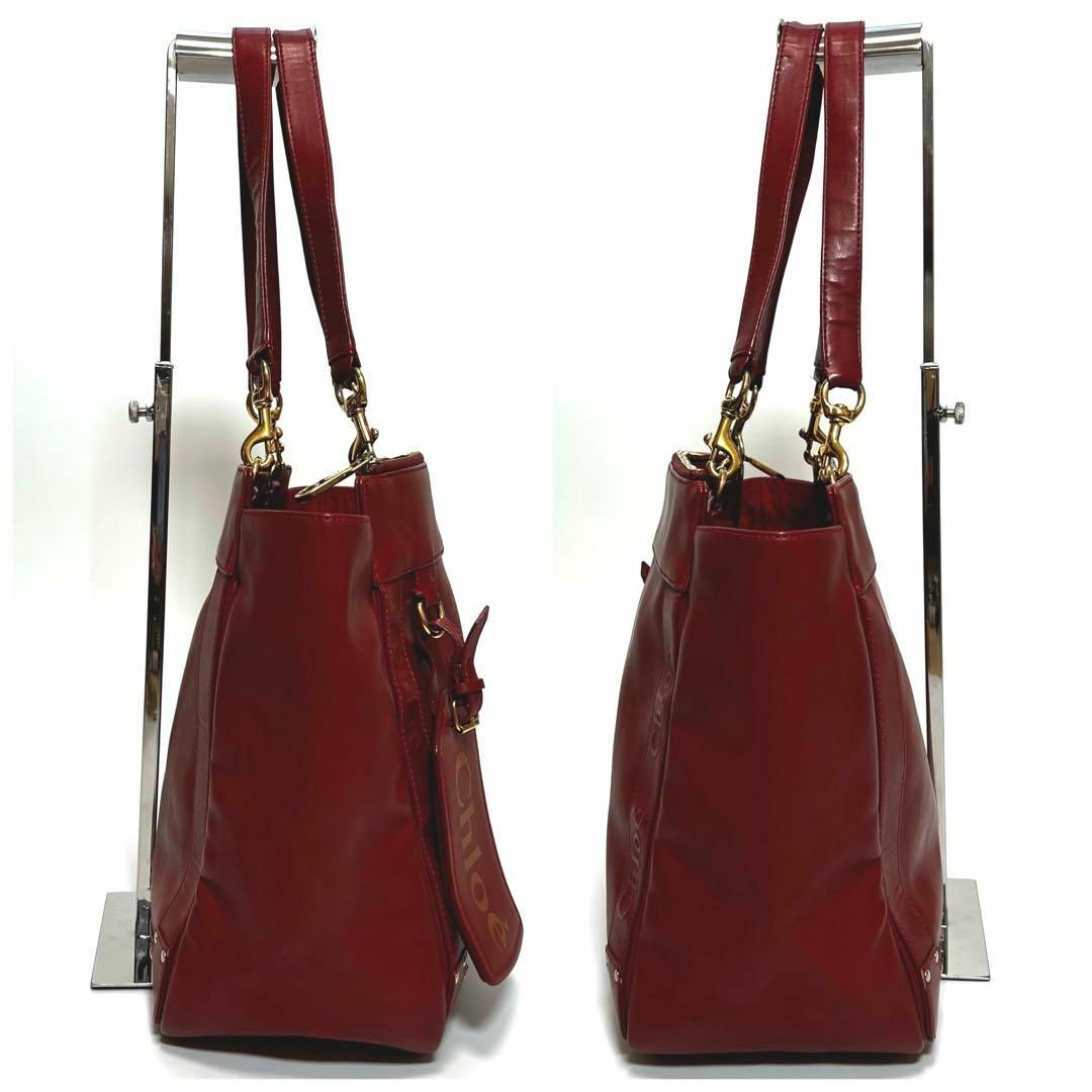 chloe レザー トートバッグ レッド 赤 ロゴ