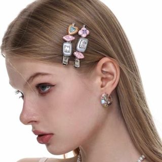 SUMIYAKI カラフル ガラスストーン ハートヘアピン2個セット  (ヘアピン)