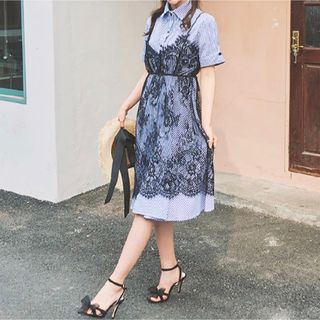 ザラ(ZARA)のストライプレースワンピース　指原莉乃着用(ひざ丈ワンピース)