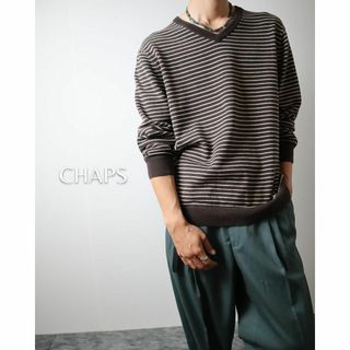 チャップス(CHAPS)の【CHAPS】チャップス Ｖネック ボーダー コットン ニット セーター 茶(ニット/セーター)