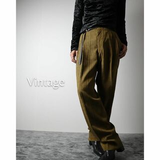 アートヴィンテージ(ART VINTAGE)の【vintage】絣調 織柄 2タック ワイド レトロ スラックス 茶系 W34(スラックス)