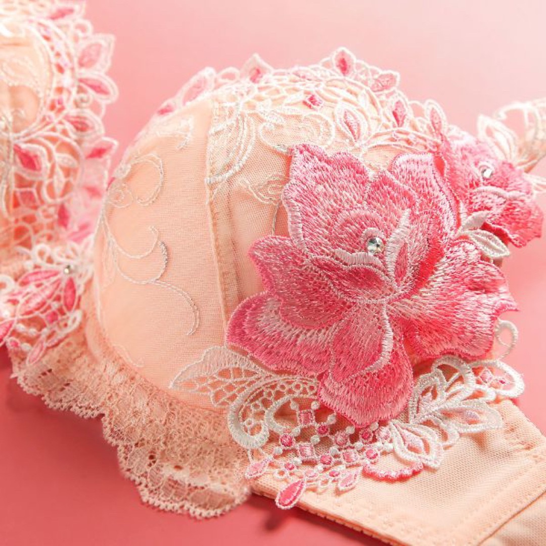 豪華絢爛♡ベルローズ刺繍ブラジャー&Tバック、新品未使用タグ付き(ネイビー)