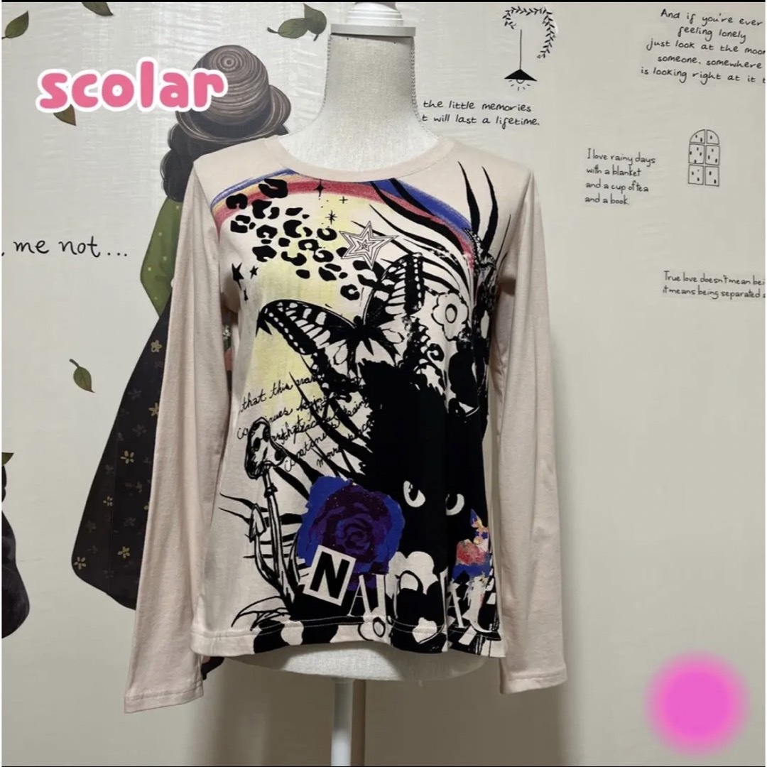 ScoLar(スカラー)の∇982 スカラー 黒猫ちゃん ピンク レディースのトップス(Tシャツ(長袖/七分))の商品写真