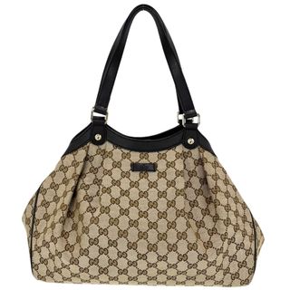 グッチ(Gucci)の【限定価格】GUCCI グッチ ハンドバッグ トートバッグ 肩掛け かばん 鞄 388919 GGキャンバス  レザー   ブラウン 茶 ゴールド金具 レディース 定番【中古品】(ハンドバッグ)