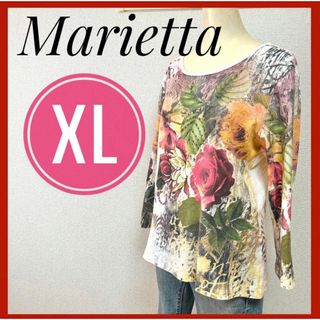 Marietta マリエッタ　トップス　花柄　XLサイズ　レディース　秋　秋服(Tシャツ(長袖/七分))