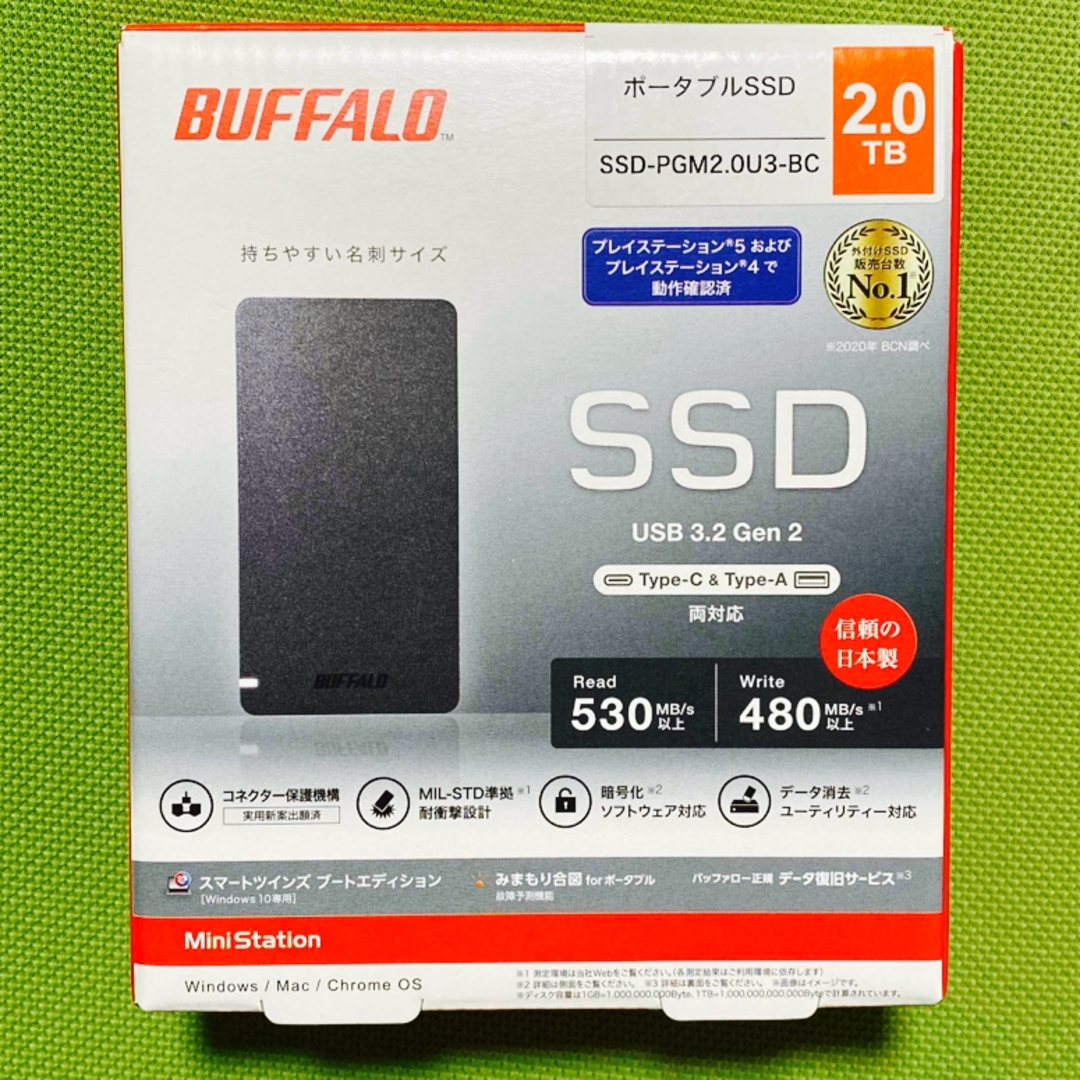 【新品】BUFFALO SSD-PGM2.0U3-BC 外付けSSD