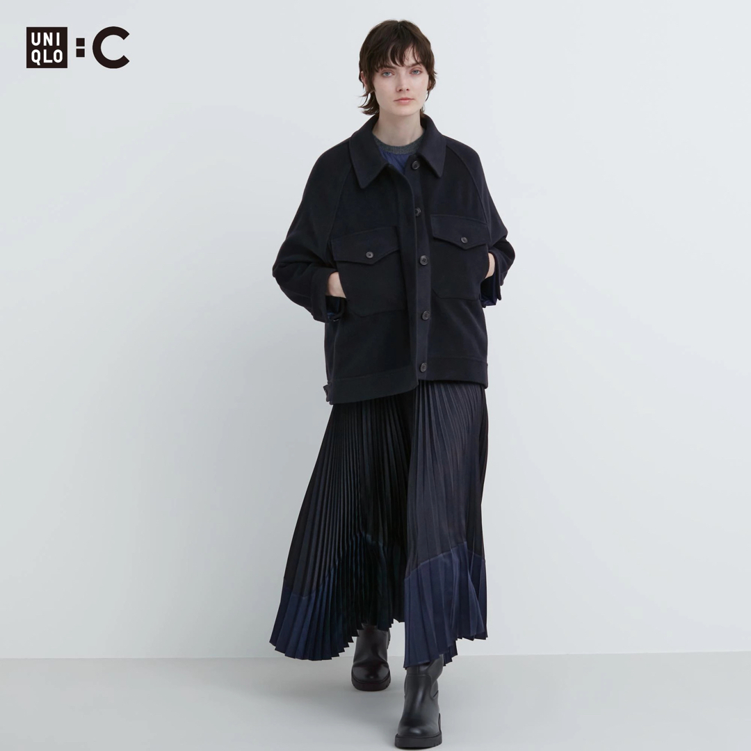 UNIQLO - ユニクロC プリーツカラーブロックスカート ブラックの通販
