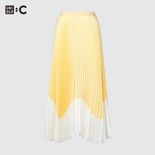 ユニクロC プリーツカラーブロックスカート ブラック