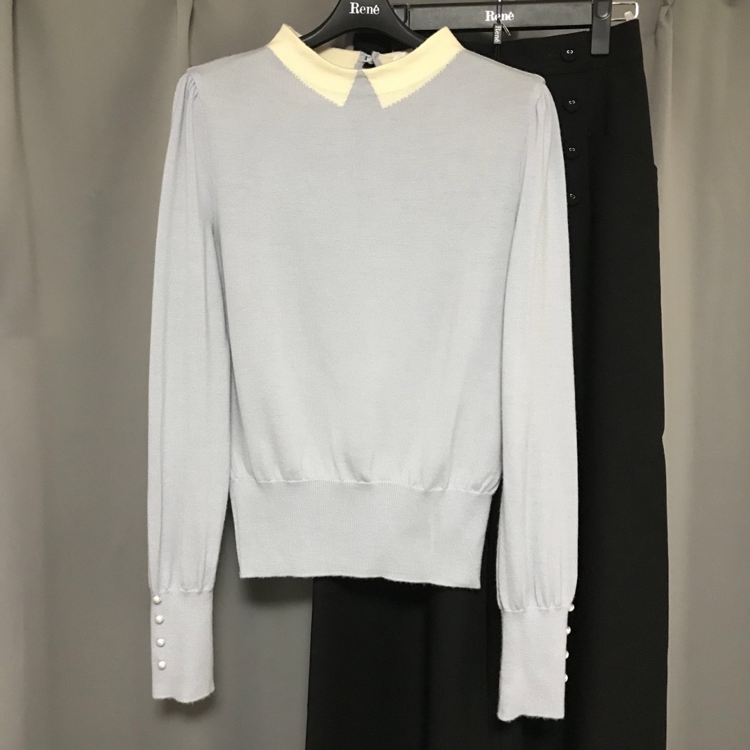 René - 美品 ルネ 34 ニット トップス プルオーバー 白襟 ペールブルー ...