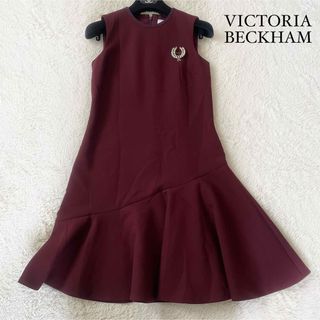 ヴィクトリアベッカム(Victoria Beckham)の美品　ビクトリアベッカム　フリル　フレアワンピース　ジャージー　ボルドー(ひざ丈ワンピース)