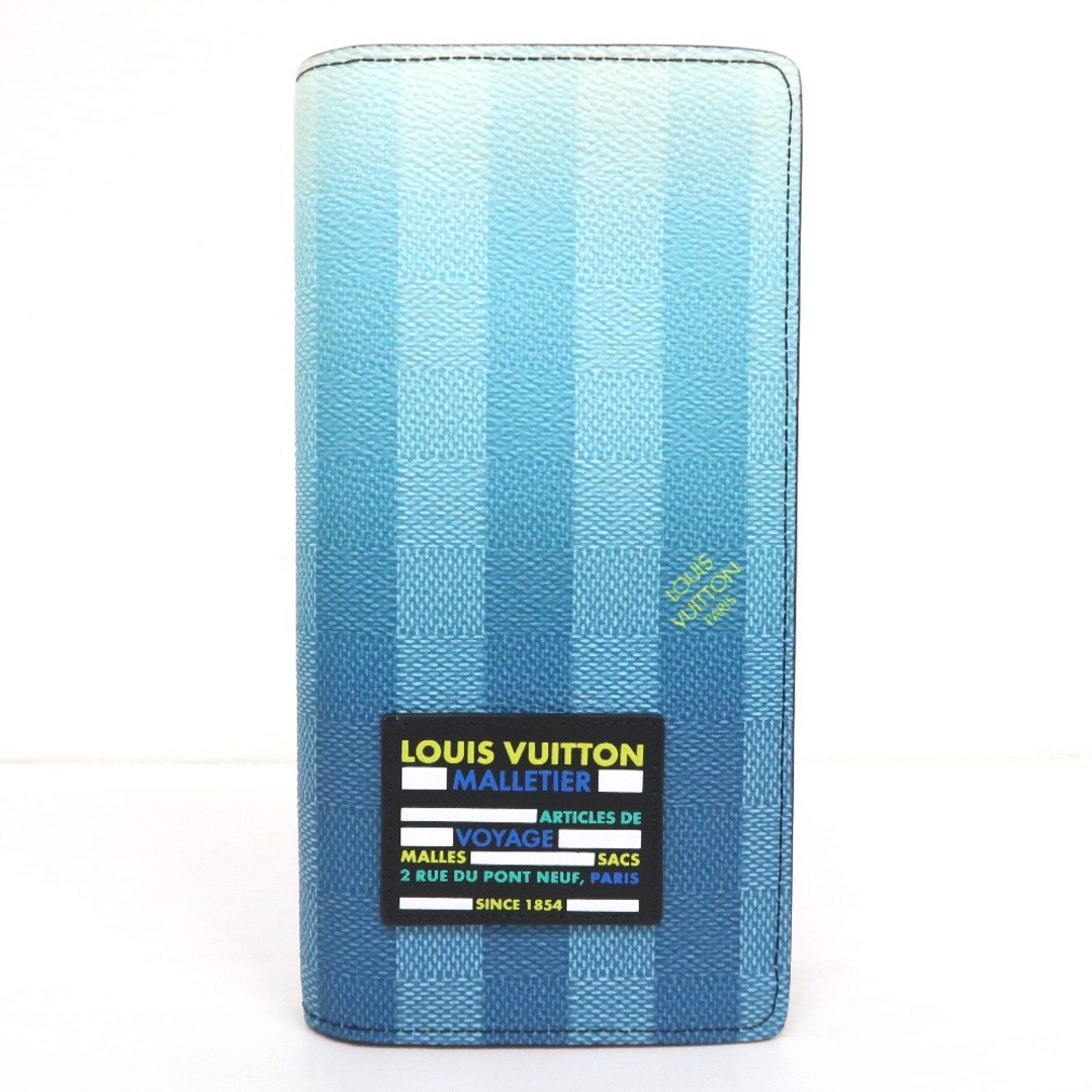 ルイ・ヴィトン 二つ折り財布 ポルトフォイユ・ブラザ ダミエ・ストライプ M81318 ブルー LOUIS VUITTON  IT26811 超美品