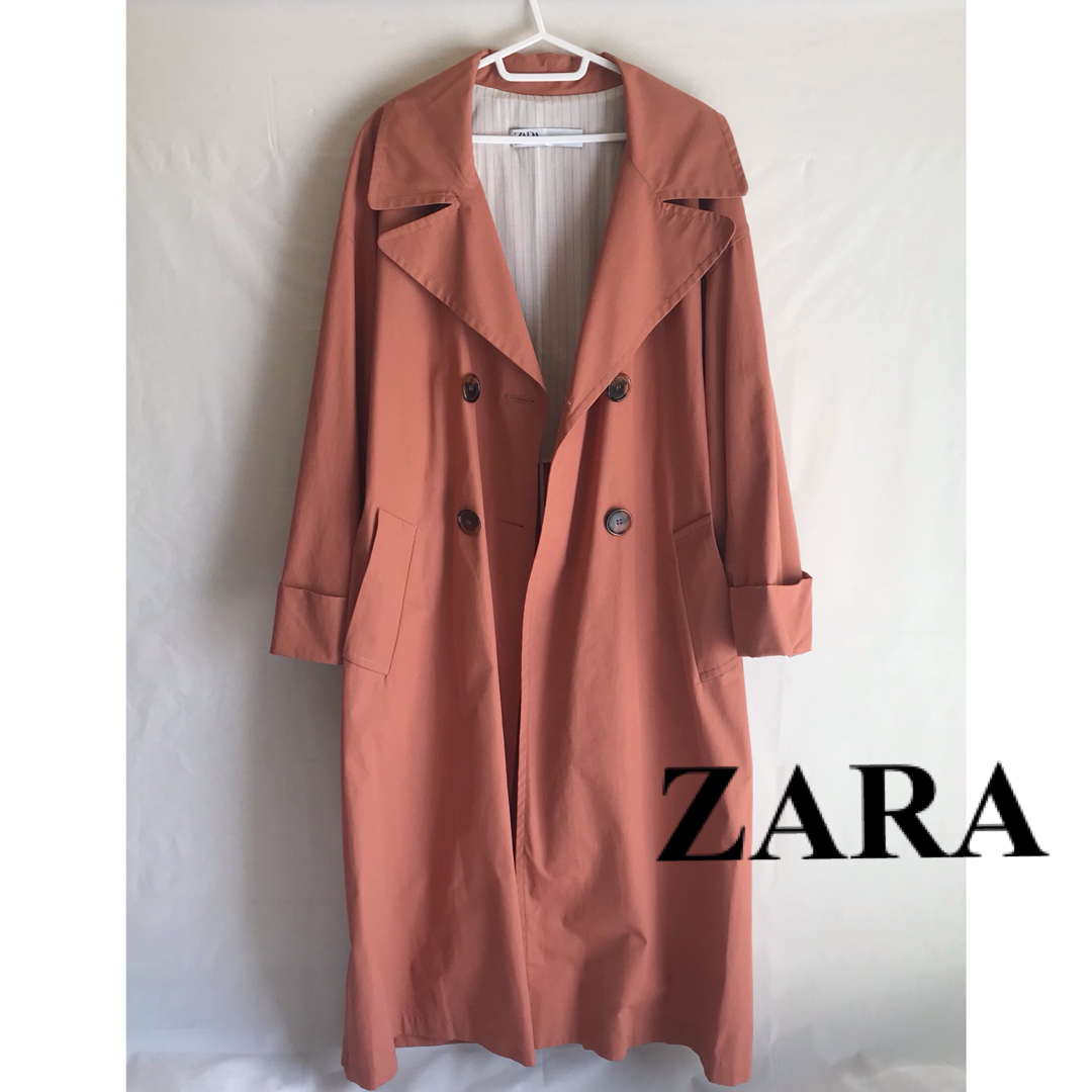 極美品★ZARA★オーバーサイズトレンチコートXS-S/テラコッタ系レッド