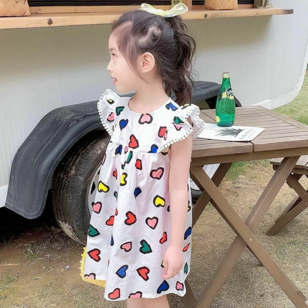 かわいい♡ハートデザインワンピース 春夏 リゾート 女の子 子ども服 120 キッズ/ベビー/マタニティのキッズ服女の子用(90cm~)(ワンピース)の商品写真