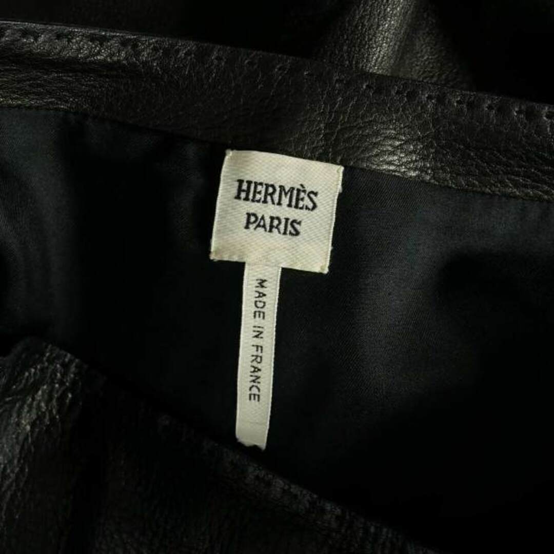 エルメス HERMES レザー ひざ丈 フレアスカート 鹿革 36 ブラック 黒 5