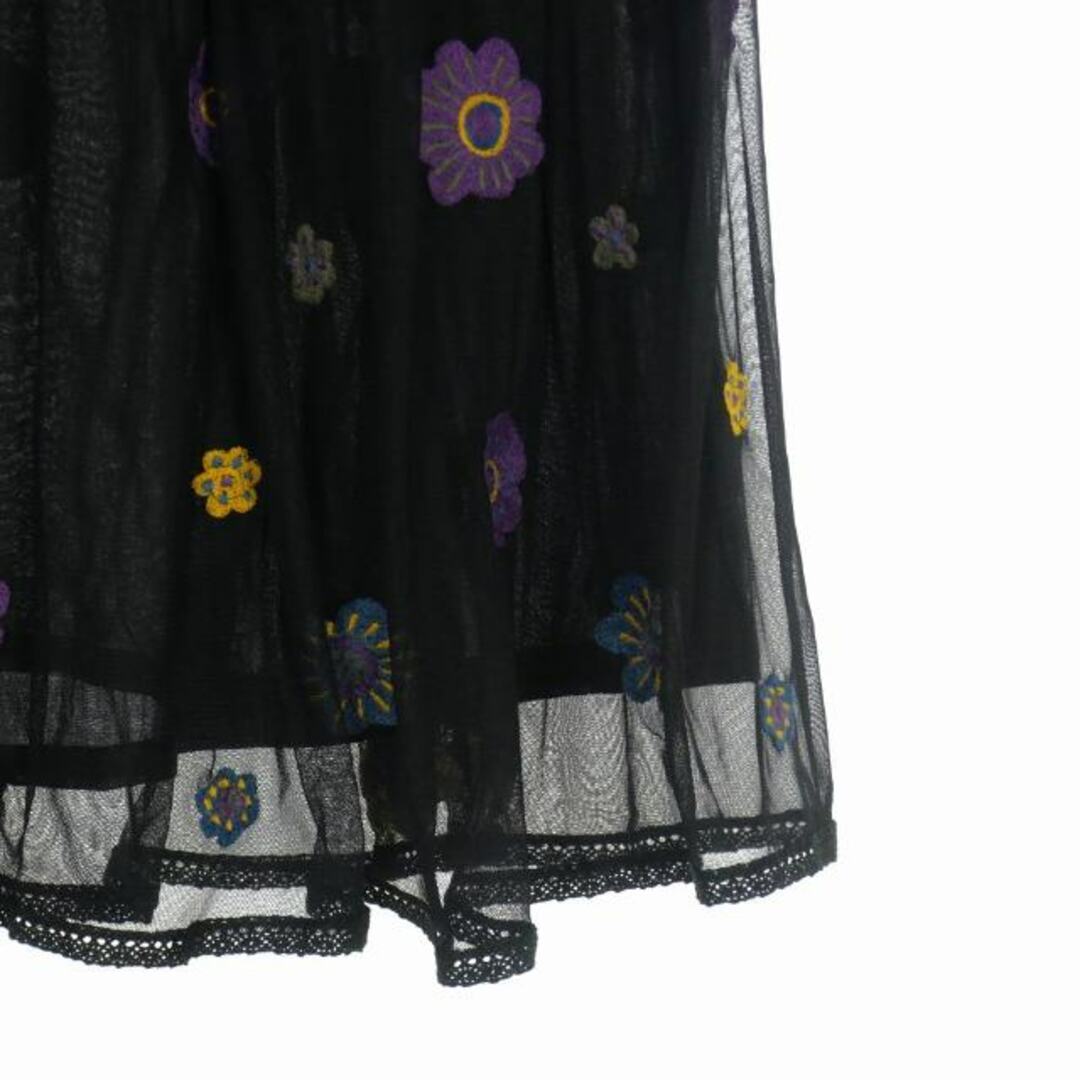 クイーン&ベル 花柄 刺繍シースルー ひざ丈 スカート レイヤード S 黒 レディースのスカート(ひざ丈スカート)の商品写真