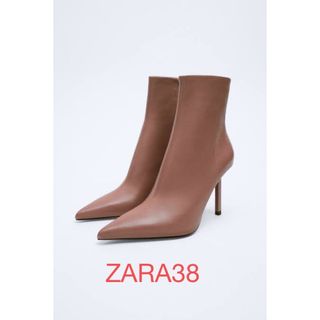 ザラ(ZARA)のZARAザラ【新品タグ付け】ハイヒールサイドエゴ本革38ブーツ★ピンクベージュ(ブーツ)