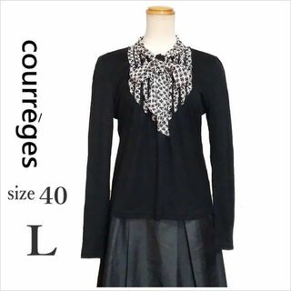 クレージュ(Courreges)の［courreges］黒柄リボンタイ長袖カットソー クレージュ 40(カットソー(長袖/七分))