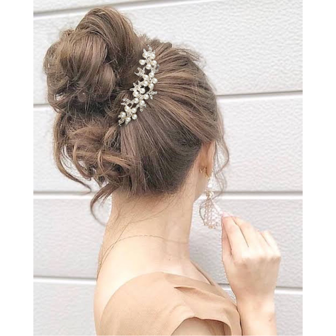 髪飾り かんざし　ヘアアクセ　ホワイト コーム 留袖 パール 和装 結婚式七五三 レディースのヘアアクセサリー(その他)の商品写真