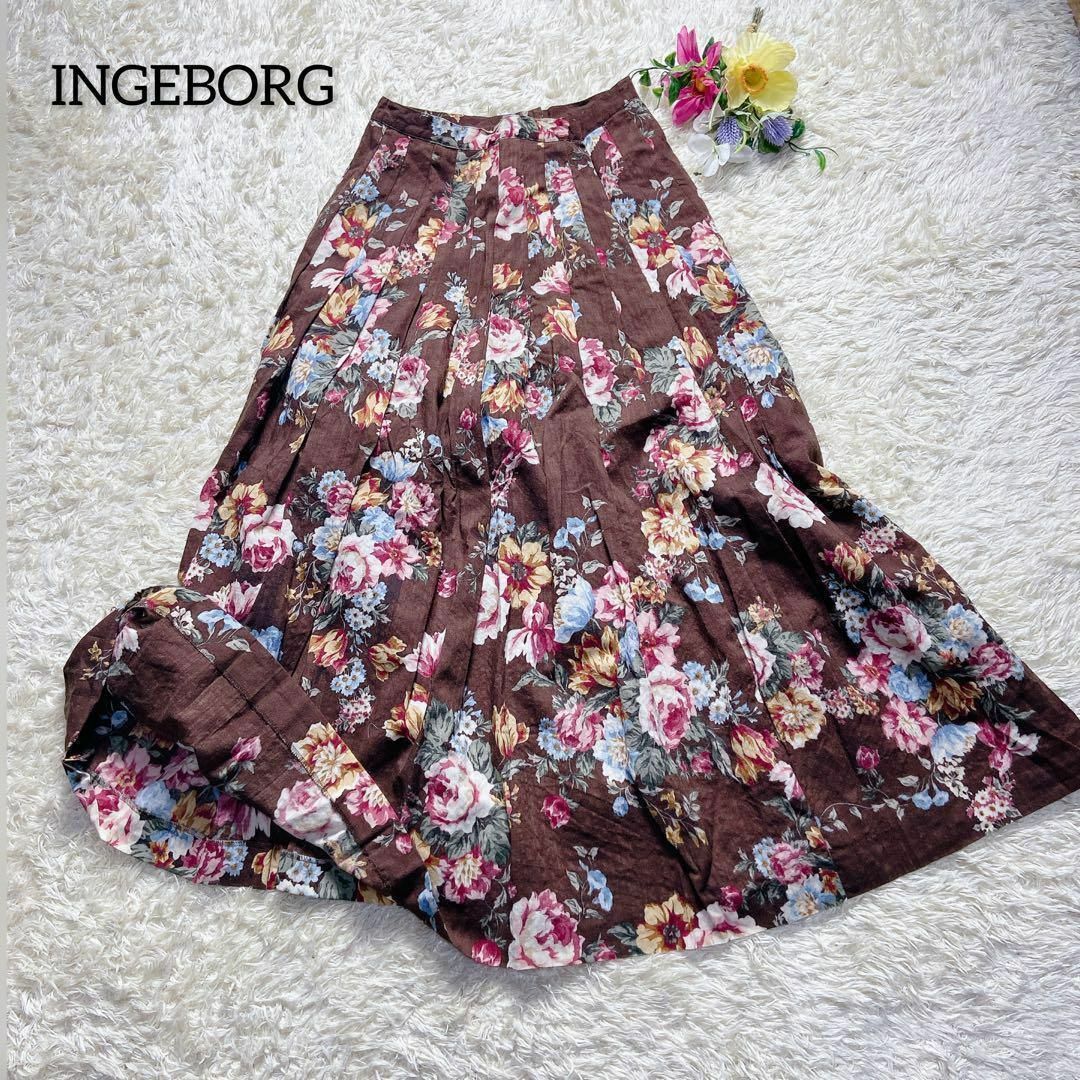 INGEBORG インゲボルグ　ウールスカート　花柄　ロング丈　フレアスカート | フリマアプリ ラクマ