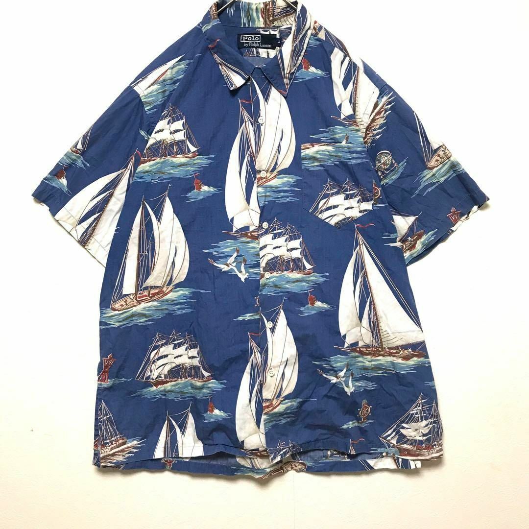 90s ポロ ラルフローレン 開襟 オープンカラー アロハ シャツ-