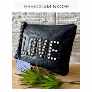 レベッカミンコフ(Rebecca Minkoff)の【美品希少】レベッカミンコフ  パールスタッズLOVE  レザークラッチバッグ(クラッチバッグ)