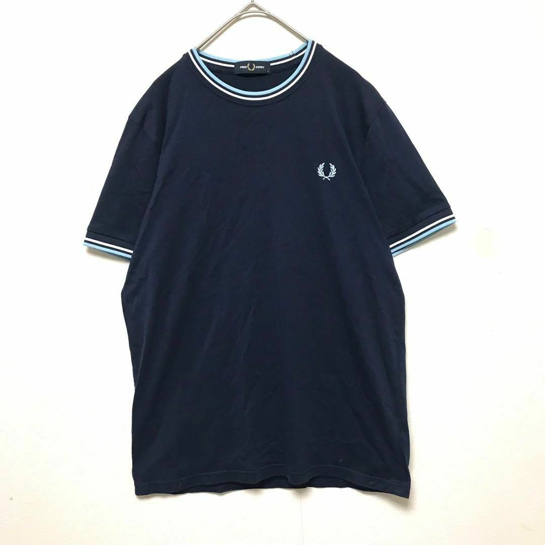 FRED PERRY(フレッドペリー)のフレッドペリー 半袖 リンガーネック Tシャツ ネイビー 刺繍 メンズのトップス(Tシャツ/カットソー(半袖/袖なし))の商品写真