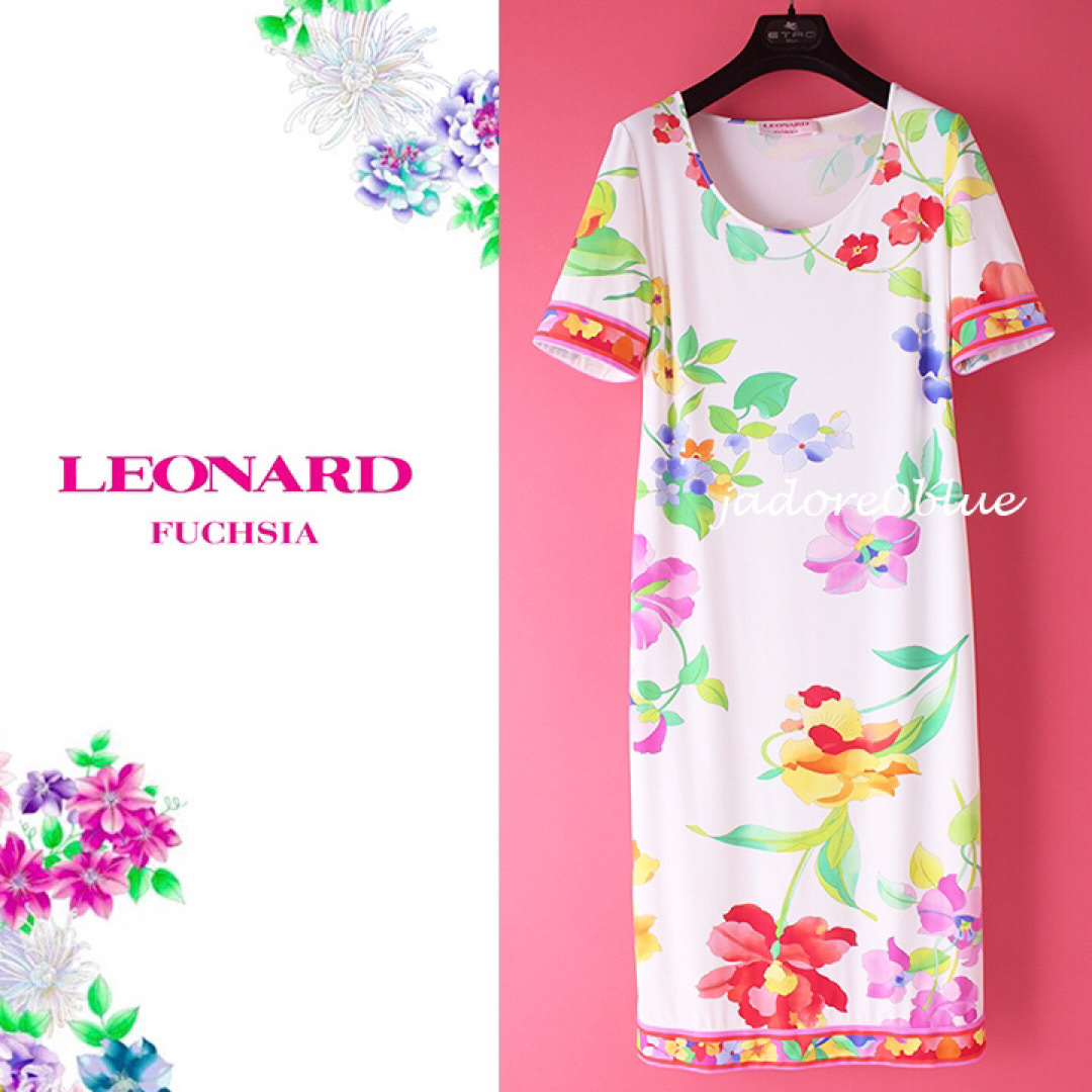 LEONARD(レオナール)の伊製レオナールパリフューシャ*インポートコレクション 花柄ワンピース36 レディースのワンピース(ひざ丈ワンピース)の商品写真