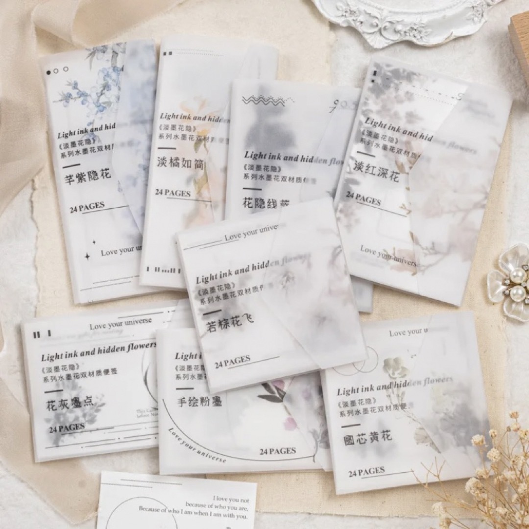 海外製　淡墨花隠系列  水墨花双紙素材  8種 エンタメ/ホビーのコレクション(印刷物)の商品写真