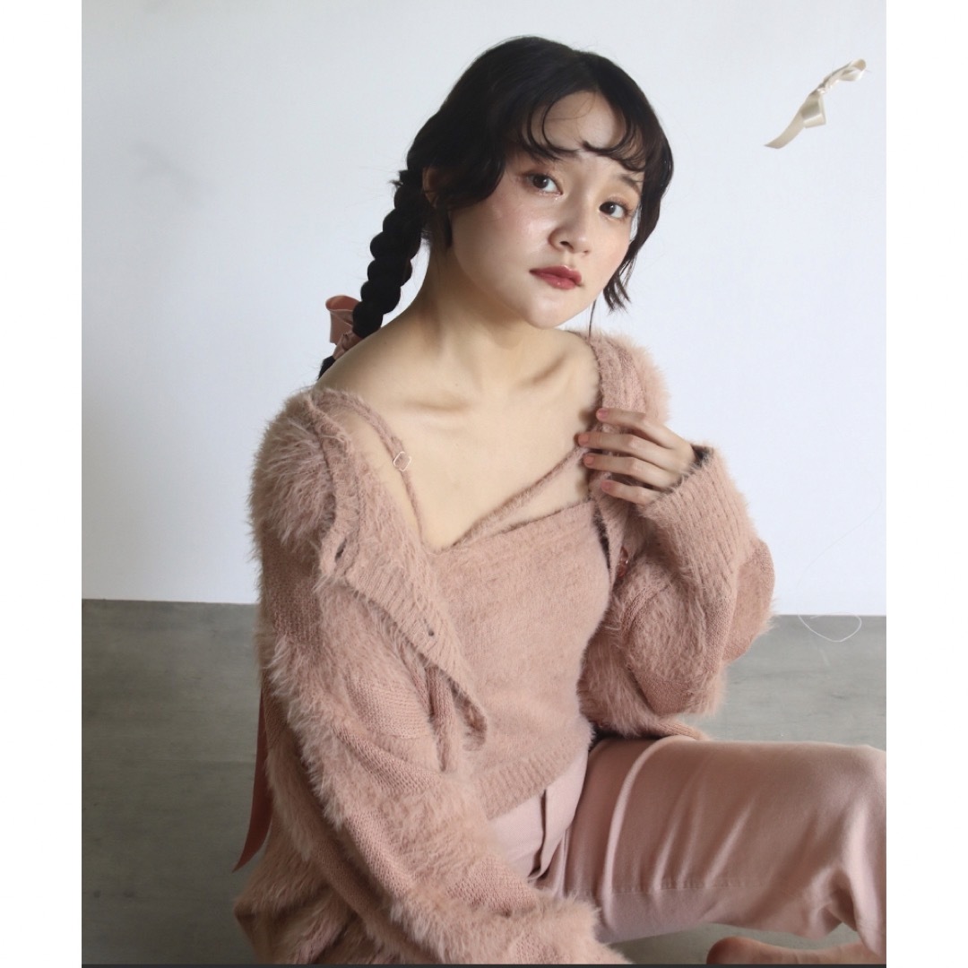 shaggy knit ensemble babypink ミュゲ カーディガン