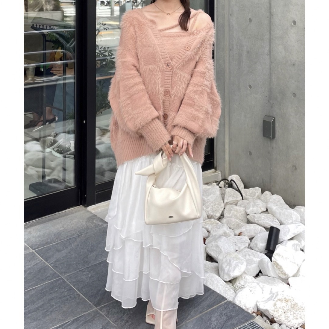 shaggy knit ensemble babypink ミュゲ カーディガン